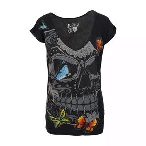 NEW S M Iron Fist Mariposas Skull Black T-shirt